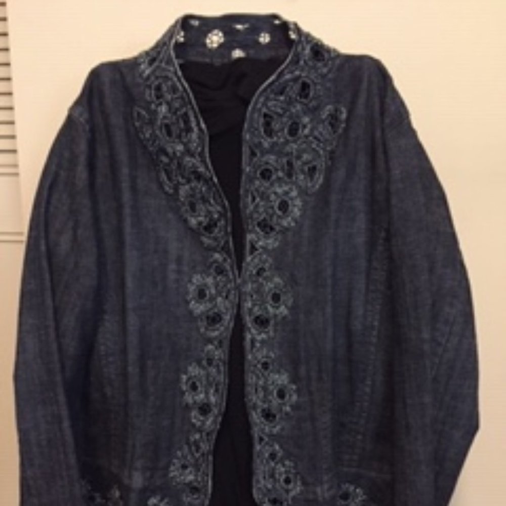 Chico's Fancy Jean Jacket--denim, lace, beads